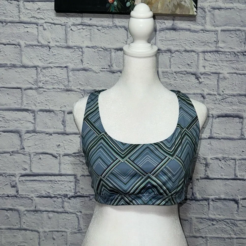 💜 Victoria's Secret SPORT Crossback Strappy Back Sport Bra - Blue Geometric